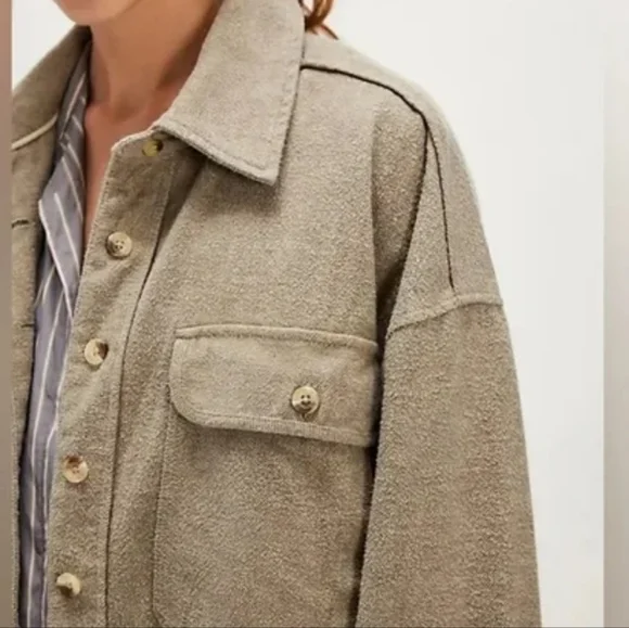 > FREE PEOPLE WE THE FREE Peached TwillShacketGreen Combo Sz Small - Picture 2 of 4